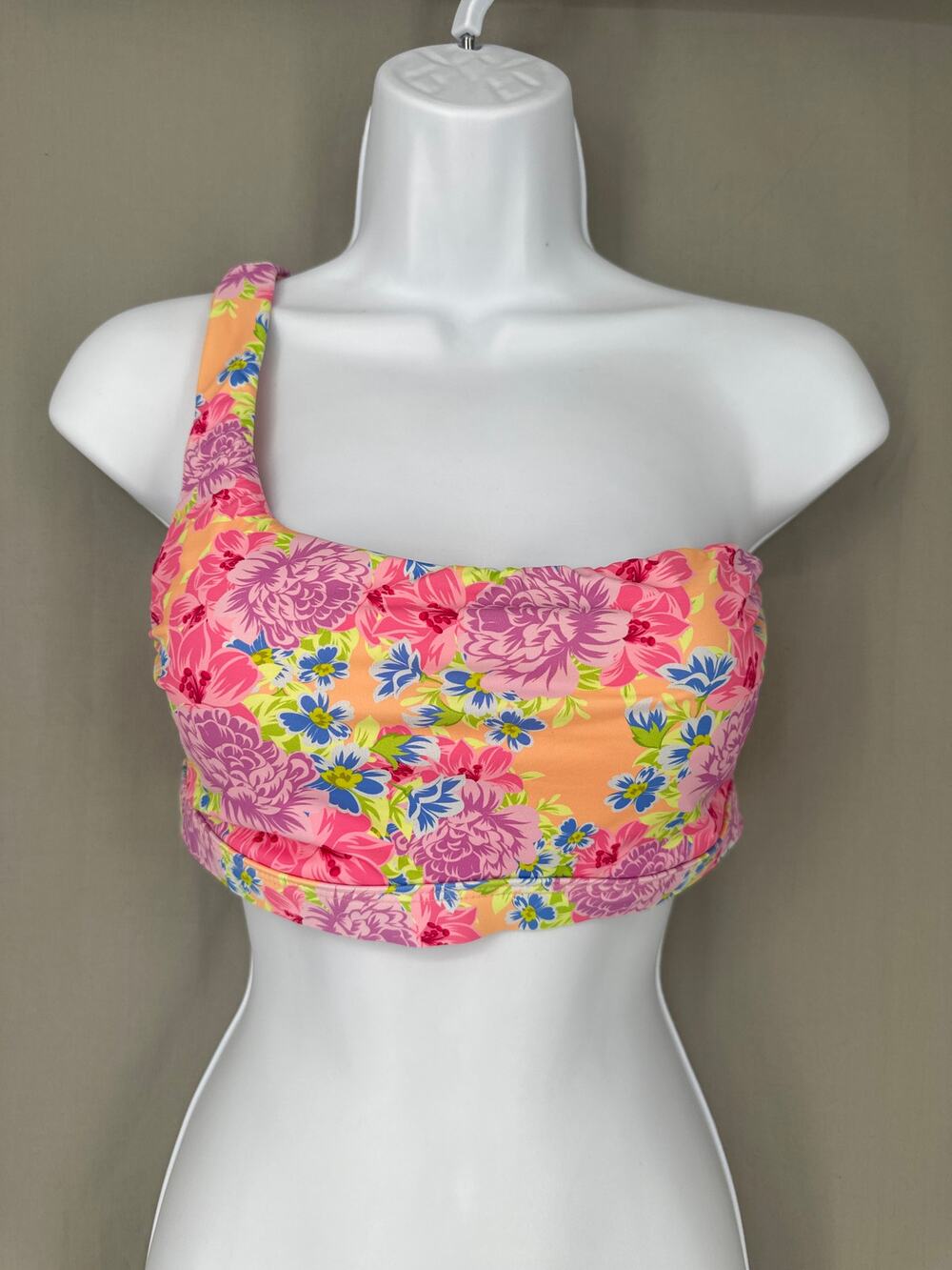 Dippin Daisys Swim Top Womens Medium Pink Floral One Shoulder Cottage Boho